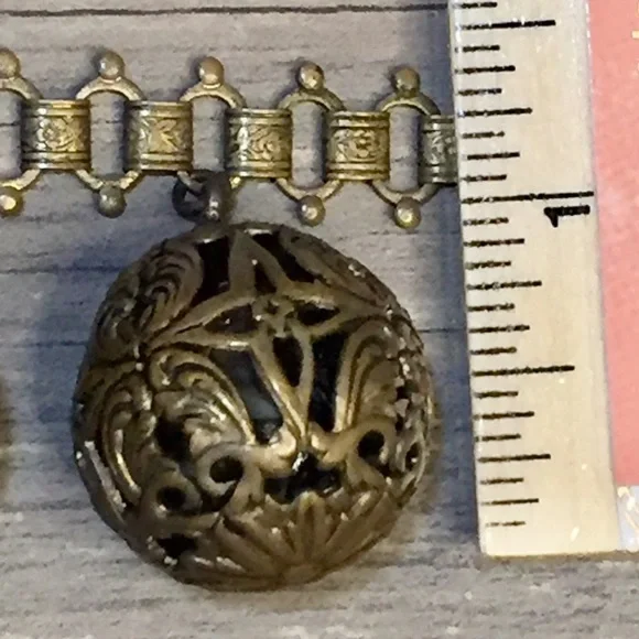 Antique Victorian Brass Filigree Ball Book Link Chain Necklace - Picture 11 of 17
